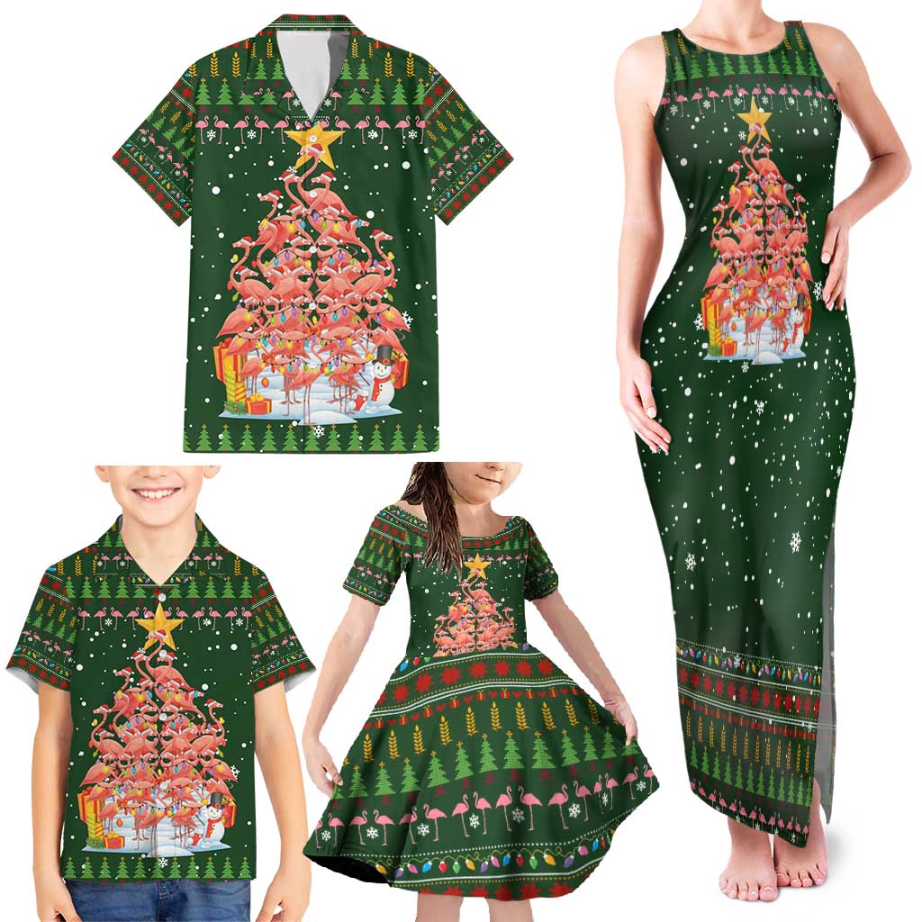 Flamingo Christmas Tree Christmas Family Matching Tank Maxi Dress and Hawaiian Shirt Funny Xmas Holiday Patterns - Wonder Print Shop