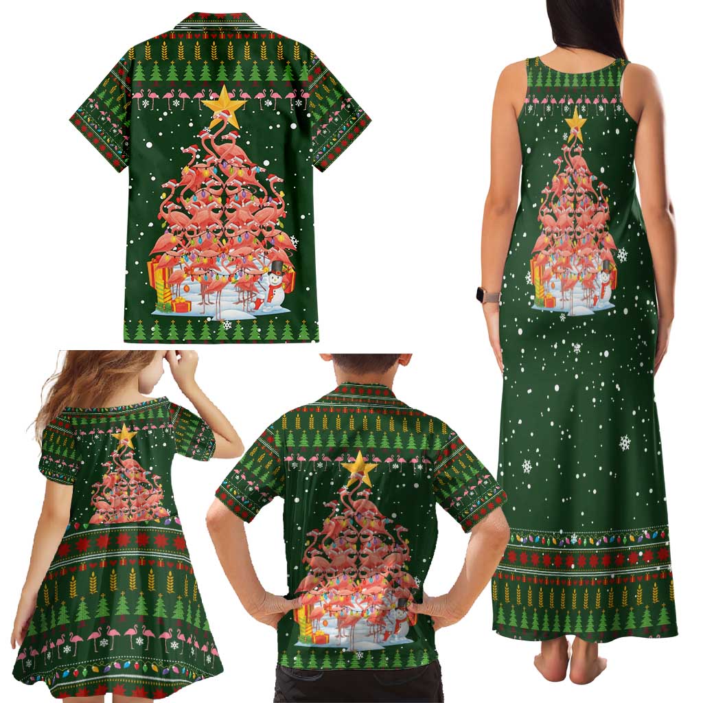 Flamingo Christmas Tree Christmas Family Matching Tank Maxi Dress and Hawaiian Shirt Funny Xmas Holiday Patterns - Wonder Print Shop