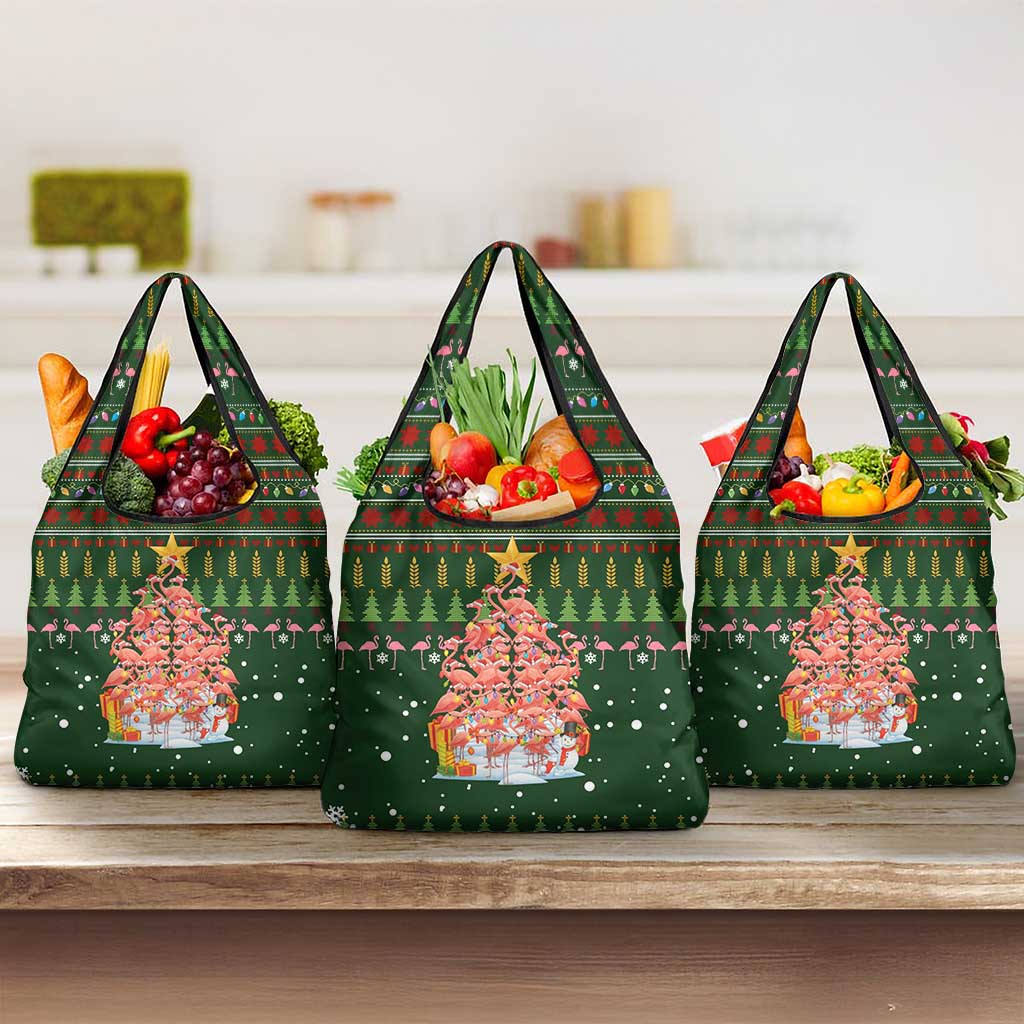 Flamingo Christmas Tree Christmas Grocery Bag Funny Xmas Holiday Patterns - Wonder Print Shop