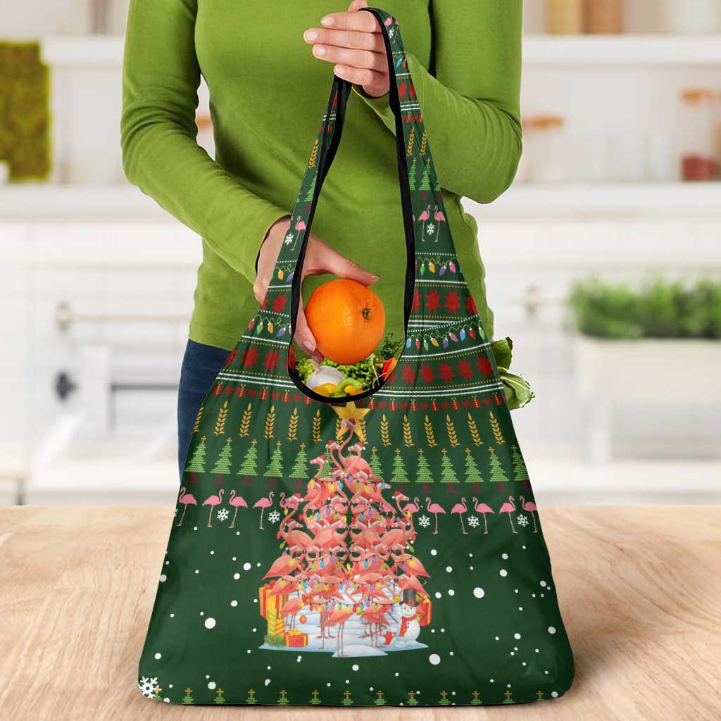 Flamingo Christmas Tree Christmas Grocery Bag Funny Xmas Holiday Patterns - Wonder Print Shop