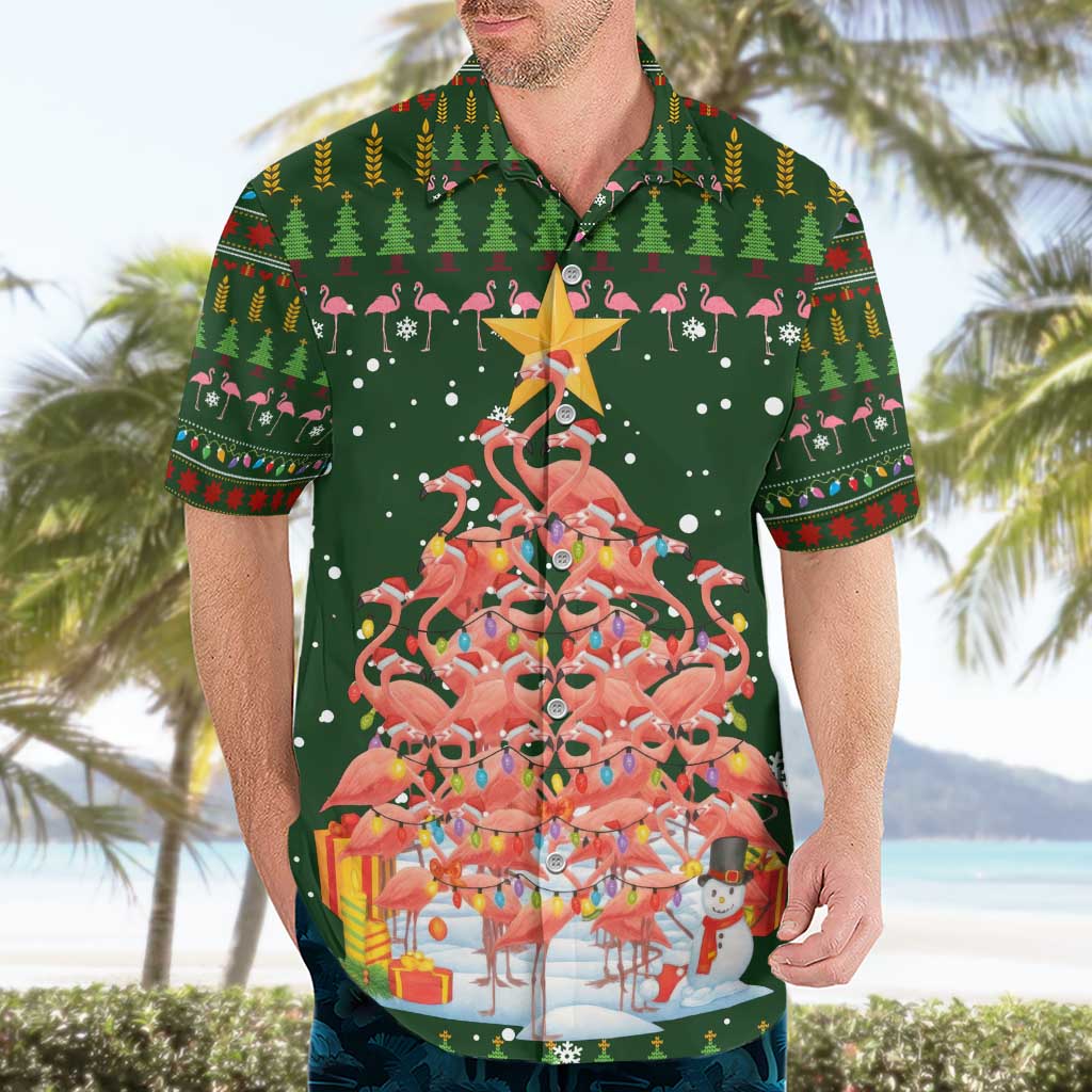 Flamingo Christmas Tree Christmas Hawaiian Shirt Funny Xmas Holiday Patterns - Wonder Print Shop
