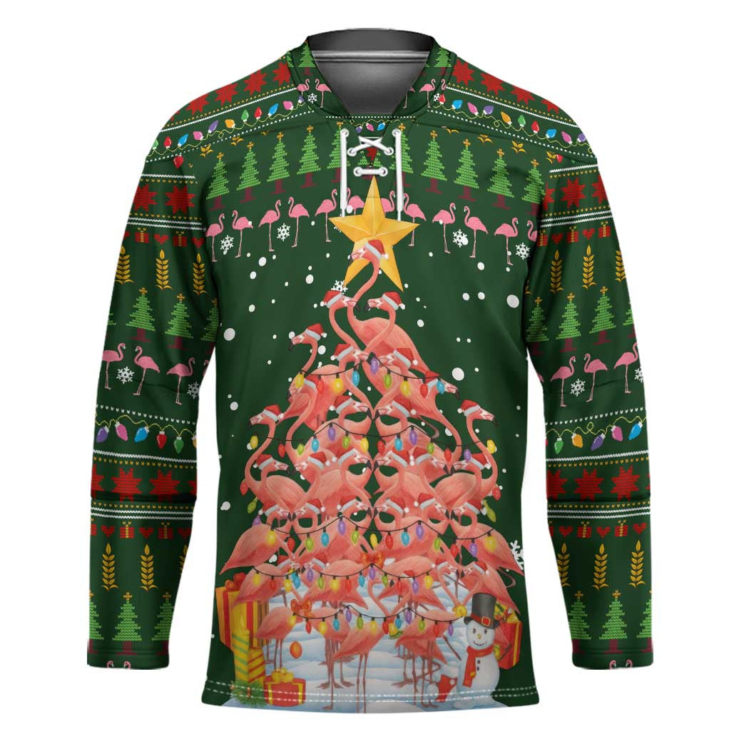 Flamingo Christmas Tree Christmas Hockey Jersey Funny Xmas Holiday Patterns - Wonder Print Shop