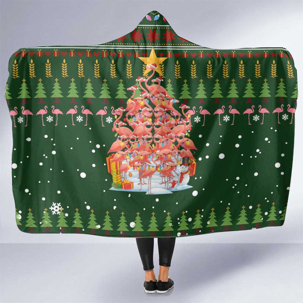 Flamingo Christmas Tree Christmas Hooded Blanket Funny Xmas Holiday Patterns - Wonder Print Shop