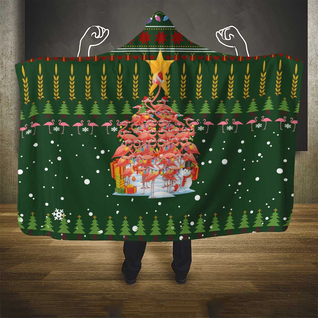 Flamingo Christmas Tree Christmas Hooded Blanket Funny Xmas Holiday Patterns - Wonder Print Shop