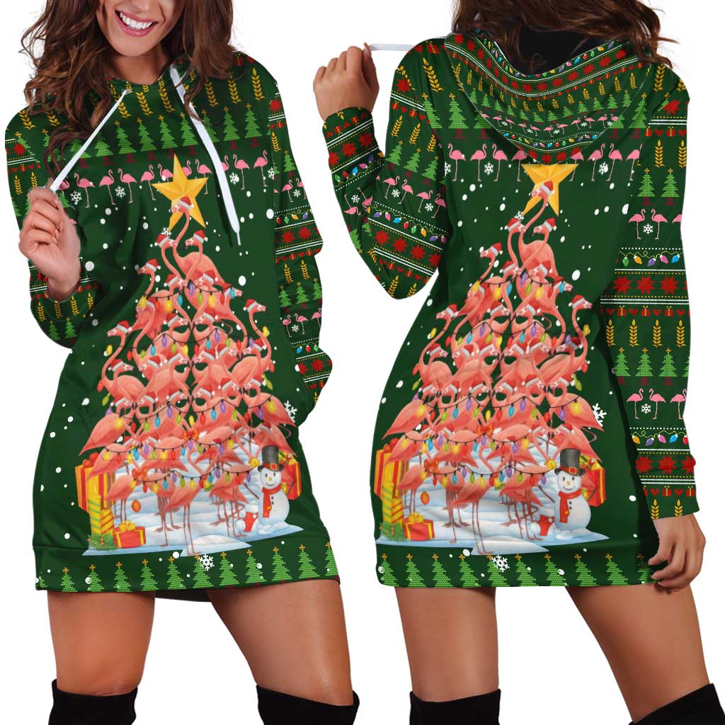 Flamingo Christmas Tree Christmas Hoodie Dress Funny Xmas Holiday Patterns - Wonder Print Shop