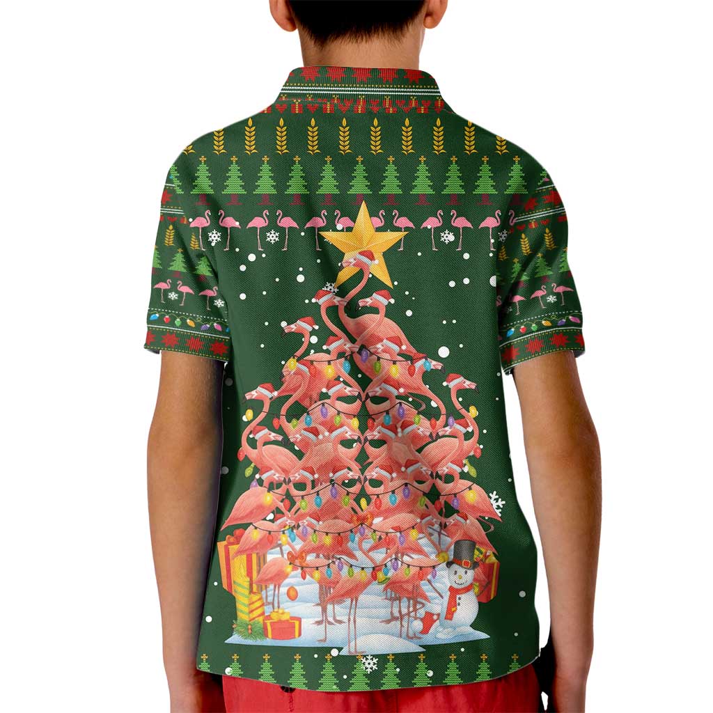 Flamingo Christmas Tree Christmas Kid Polo Shirt Funny Xmas Holiday Patterns - Wonder Print Shop