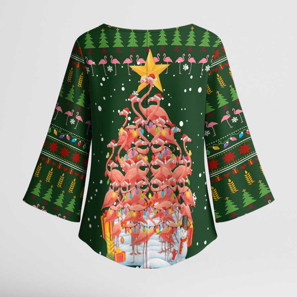 Flamingo Christmas Tree Christmas Kimono Sleeve Blouse Funny Xmas Holiday Patterns - Wonder Print Shop