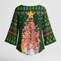 Flamingo Christmas Tree Christmas Kimono Sleeve Blouse Funny Xmas Holiday Patterns - Wonder Print Shop