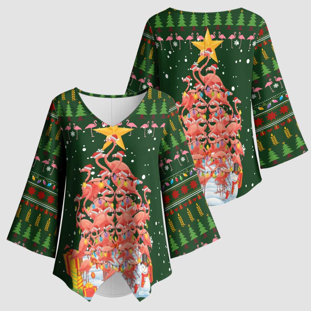 Flamingo Christmas Tree Christmas Kimono Sleeve Blouse Funny Xmas Holiday Patterns - Wonder Print Shop