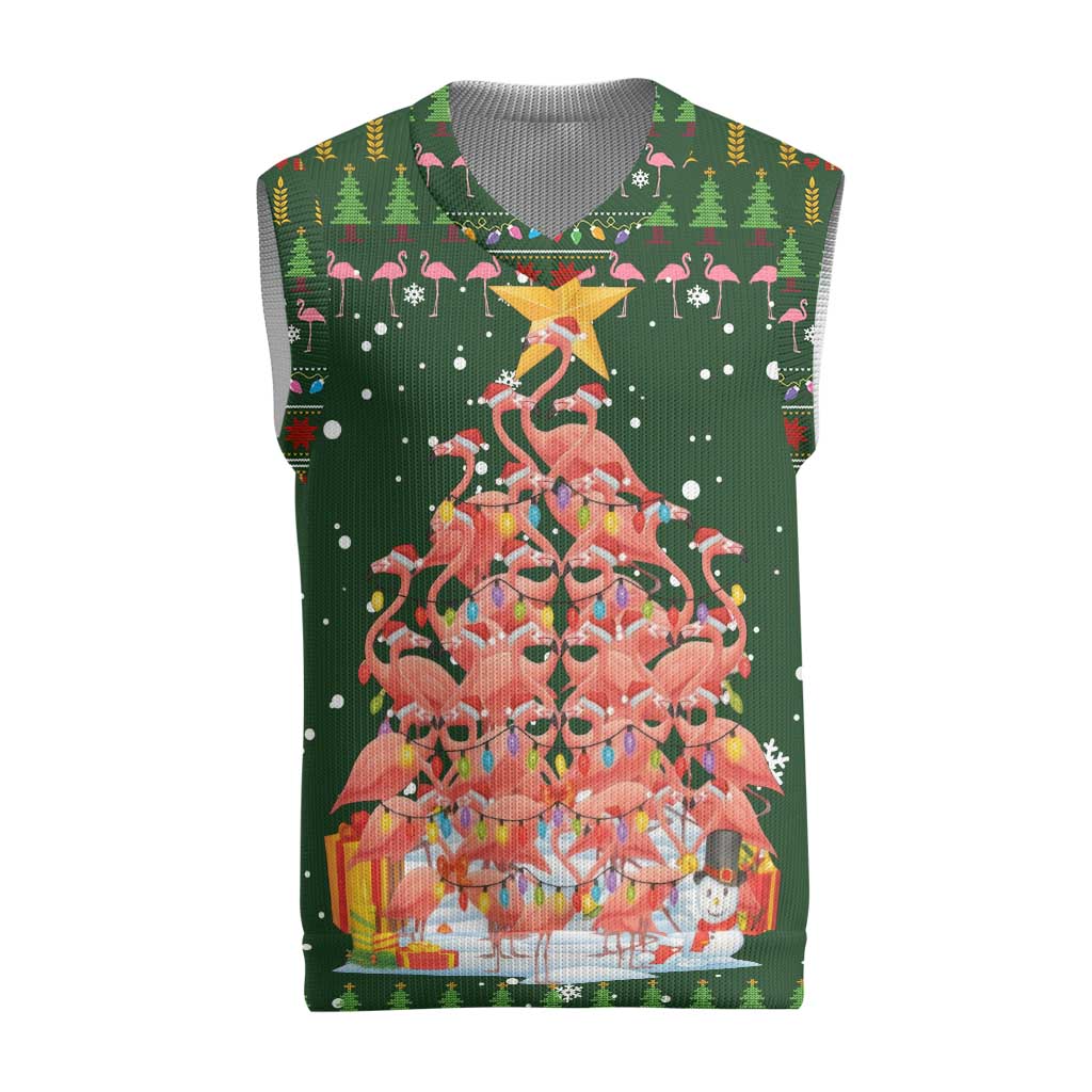 Flamingo Christmas Tree Christmas Knitted V-Neck Vest Funny Xmas Holiday Patterns - Wonder Print Shop