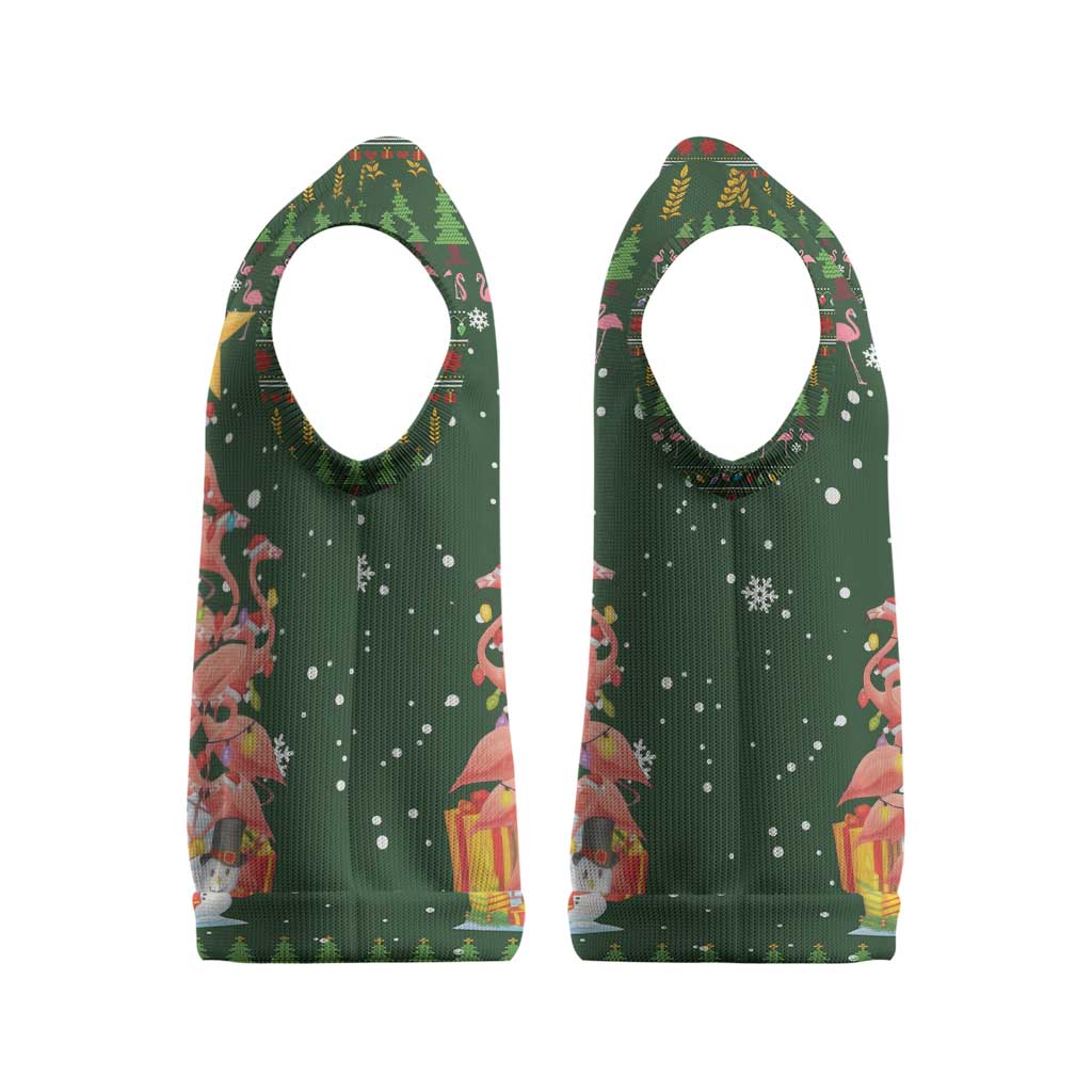 Flamingo Christmas Tree Christmas Knitted V-Neck Vest Funny Xmas Holiday Patterns - Wonder Print Shop