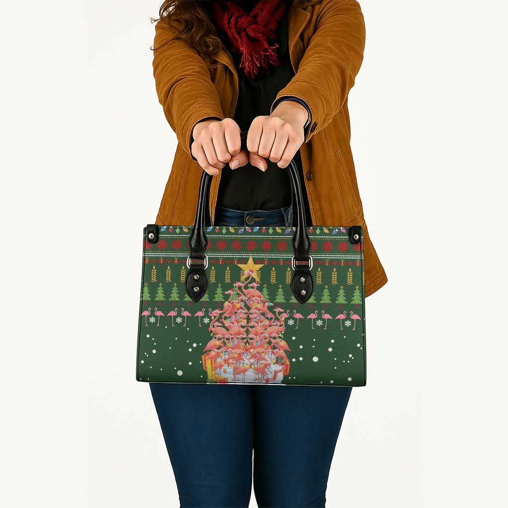 Flamingo Christmas Tree Christmas Leather Bag Funny Xmas Holiday Patterns - Wonder Print Shop