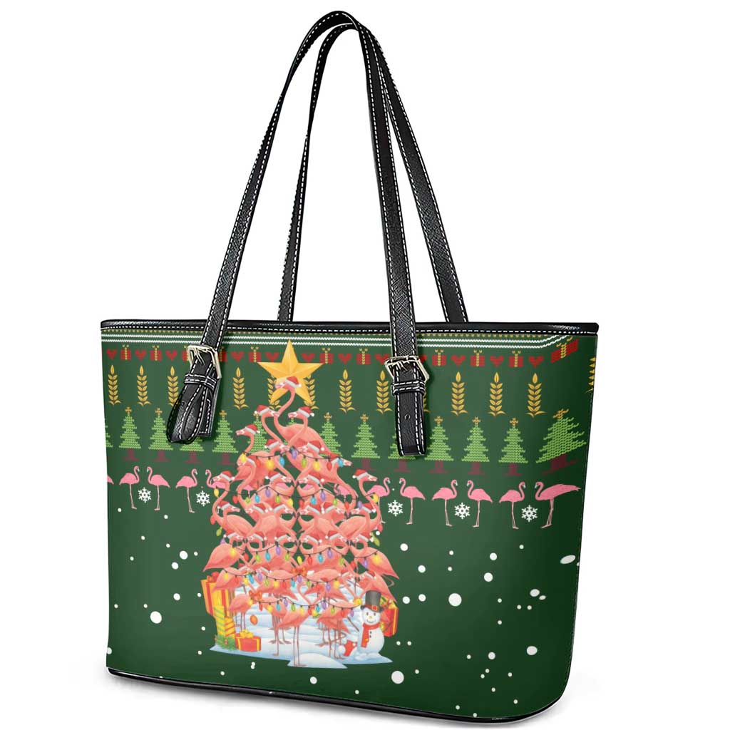 Flamingo Christmas Tree Christmas Leather Tote Bag Funny Xmas Holiday Patterns - Wonder Print Shop