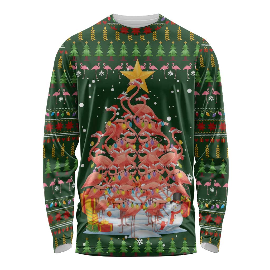 Flamingo Christmas Tree Christmas Long Sleeve Shirt Funny Xmas Holiday Patterns - Wonder Print Shop