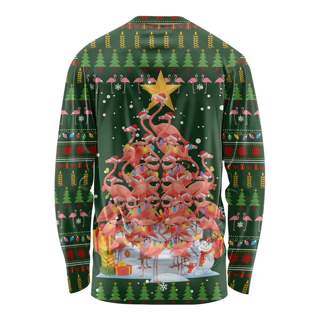 Flamingo Christmas Tree Christmas Long Sleeve Shirt Funny Xmas Holiday Patterns - Wonder Print Shop