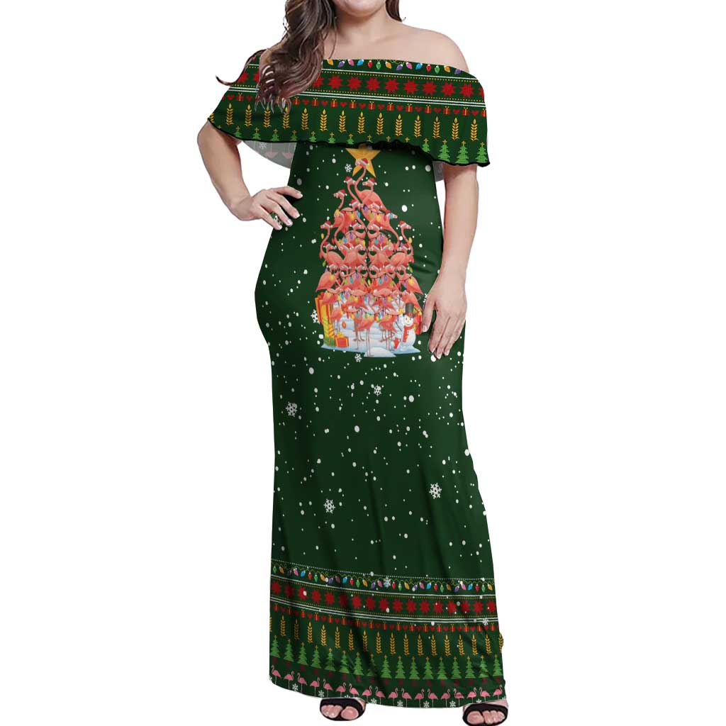 Flamingo Christmas Tree Christmas Off Shoulder Maxi Dress Funny Xmas Holiday Patterns - Wonder Print Shop