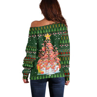 Flamingo Christmas Tree Christmas Off Shoulder Sweater Funny Xmas Holiday Patterns - Wonder Print Shop