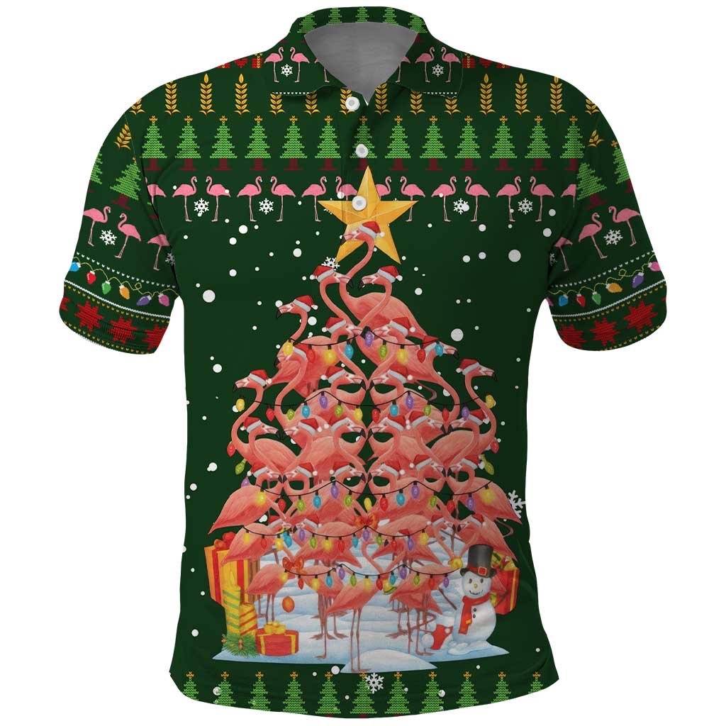 Flamingo Christmas Tree Christmas Polo Shirt Funny Xmas Holiday Patterns - Wonder Print Shop