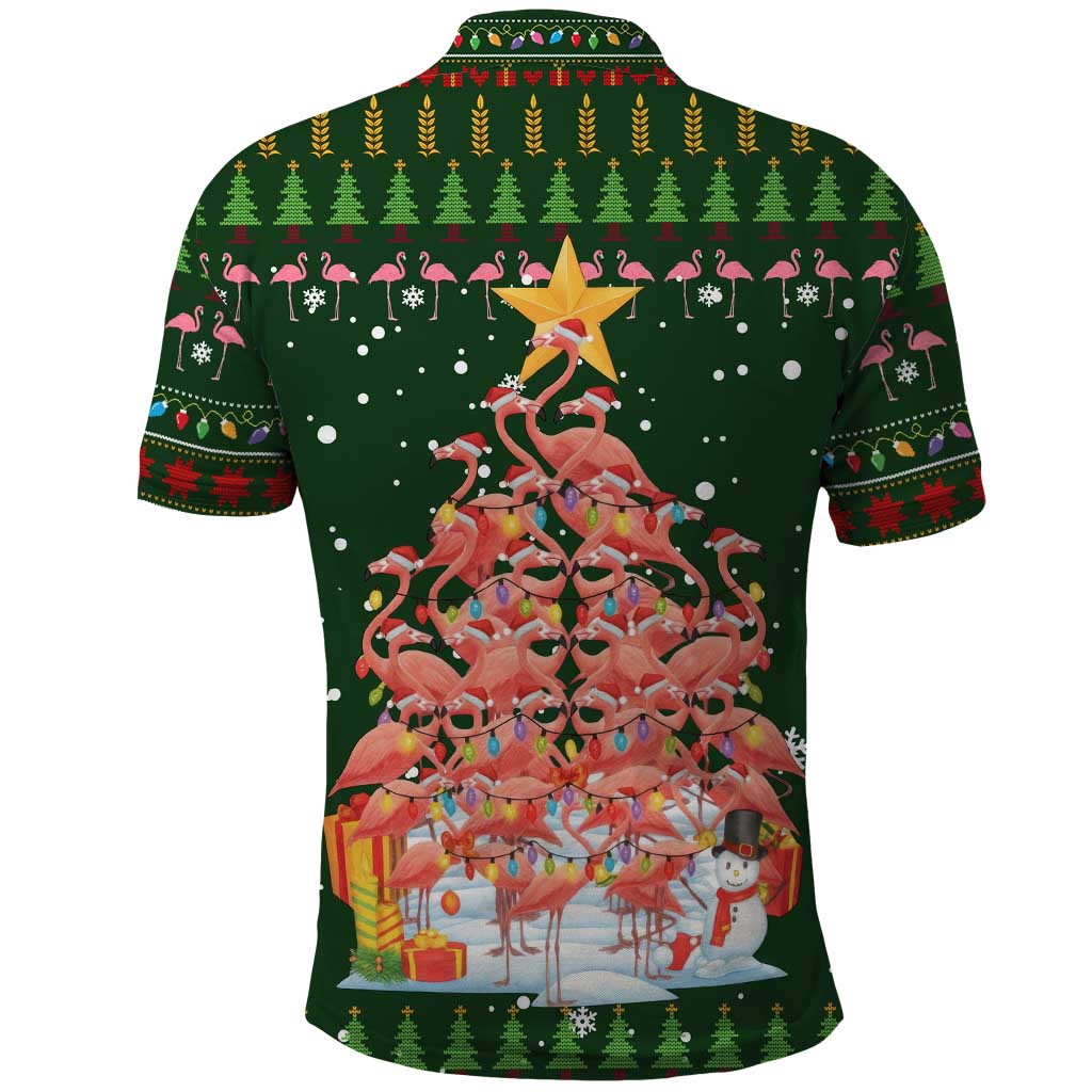Flamingo Christmas Tree Christmas Polo Shirt Funny Xmas Holiday Patterns - Wonder Print Shop
