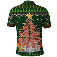 Flamingo Christmas Tree Christmas Polo Shirt Funny Xmas Holiday Patterns - Wonder Print Shop