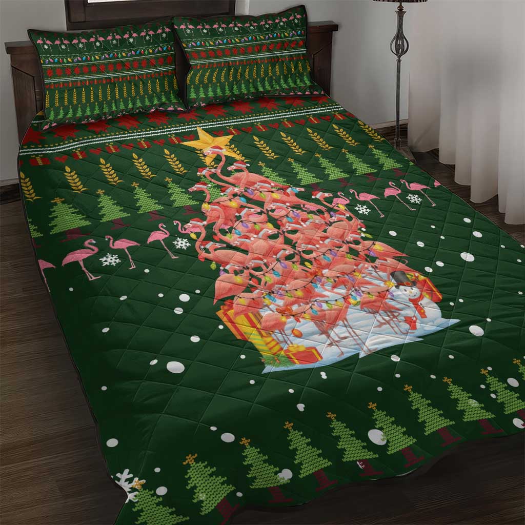 Flamingo Christmas Tree Christmas Quilt Bed Set Funny Xmas Holiday Patterns - Wonder Print Shop