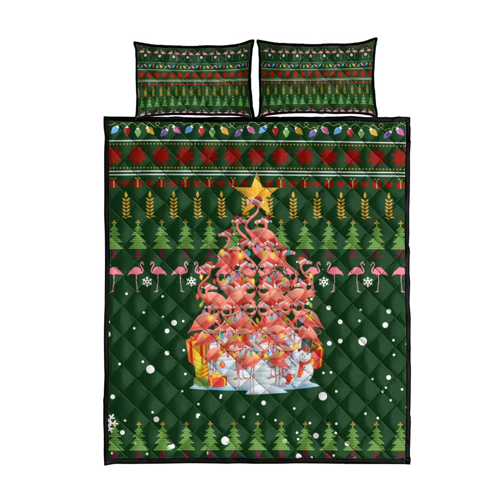 Flamingo Christmas Tree Christmas Quilt Bed Set Funny Xmas Holiday Patterns - Wonder Print Shop