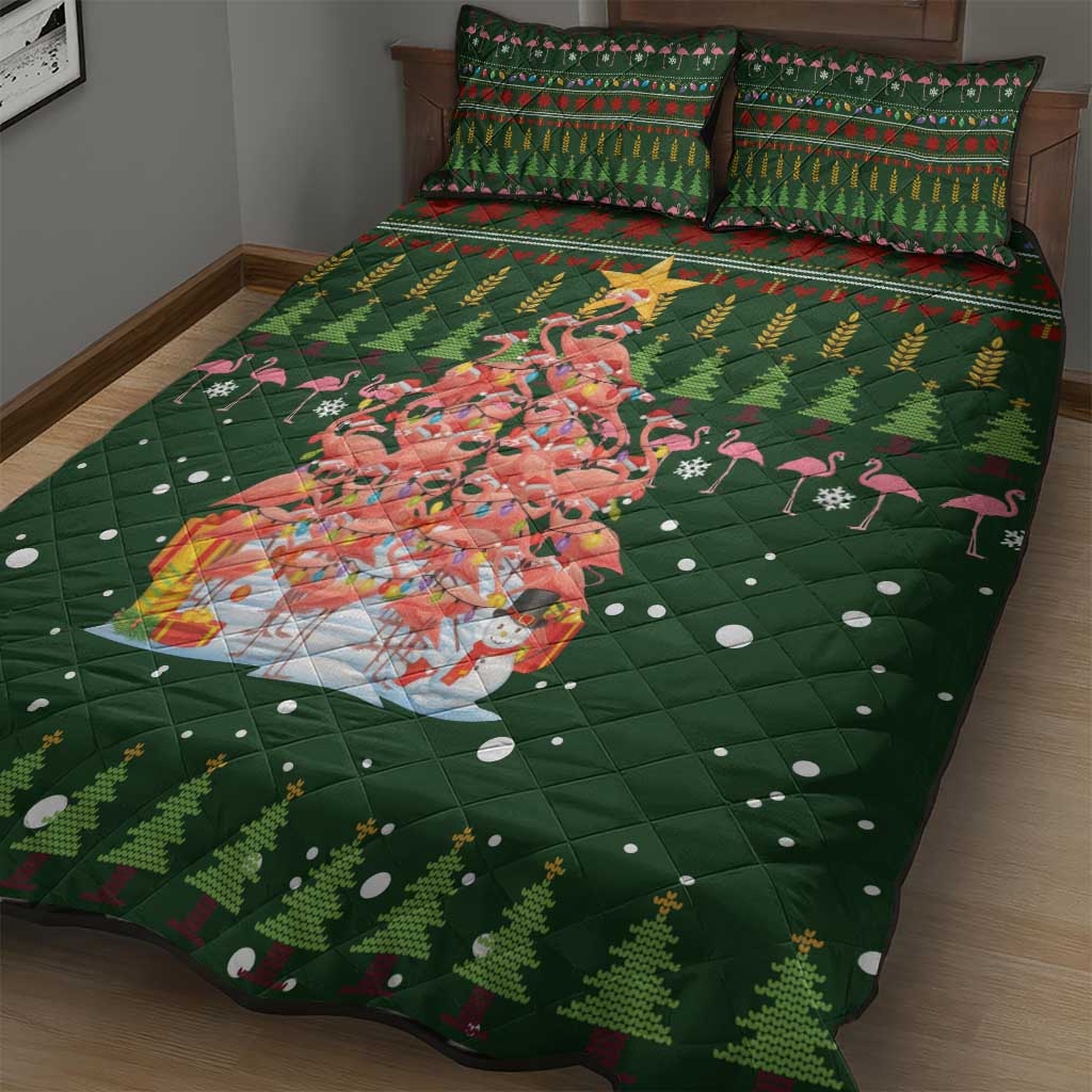 Flamingo Christmas Tree Christmas Quilt Bed Set Funny Xmas Holiday Patterns - Wonder Print Shop