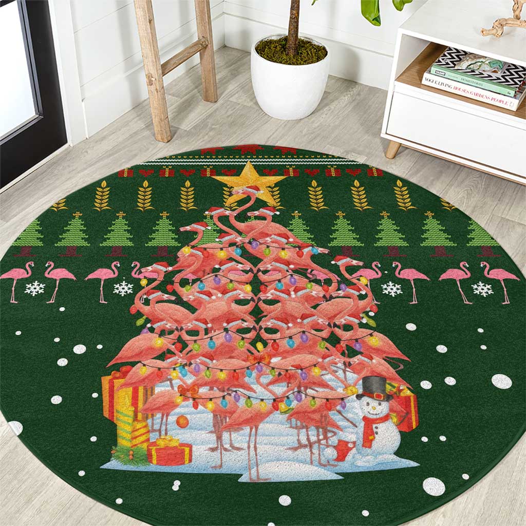 Flamingo Christmas Tree Christmas Round Carpet Funny Xmas Holiday Patterns - Wonder Print Shop