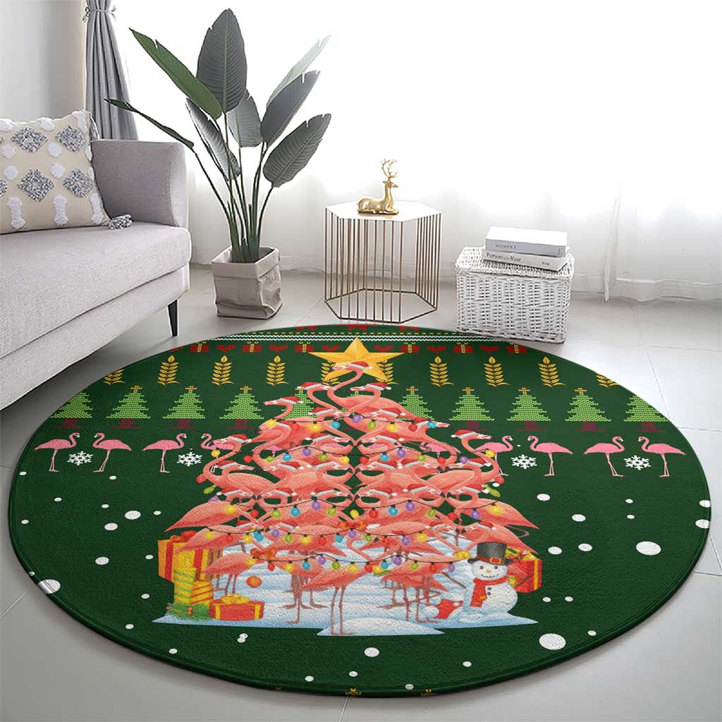 Flamingo Christmas Tree Christmas Round Carpet Funny Xmas Holiday Patterns - Wonder Print Shop