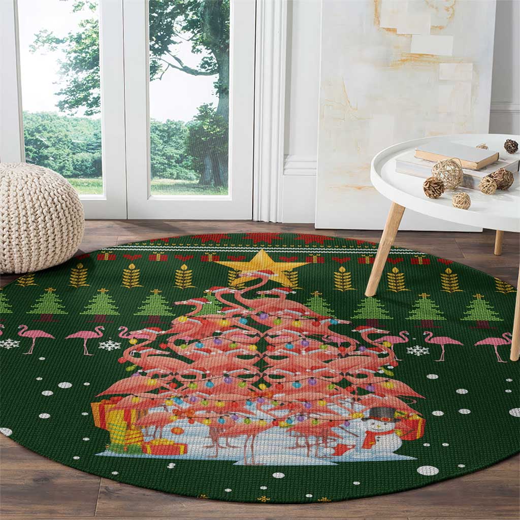 Flamingo Christmas Tree Christmas Round Carpet Funny Xmas Holiday Patterns - Wonder Print Shop