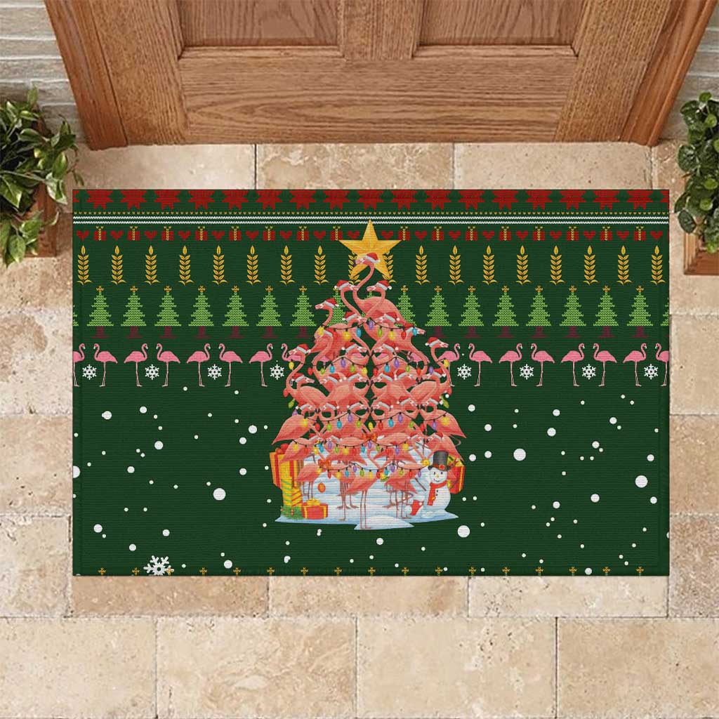 Flamingo Christmas Tree Christmas Rubber Doormat Funny Xmas Holiday Patterns - Wonder Print Shop