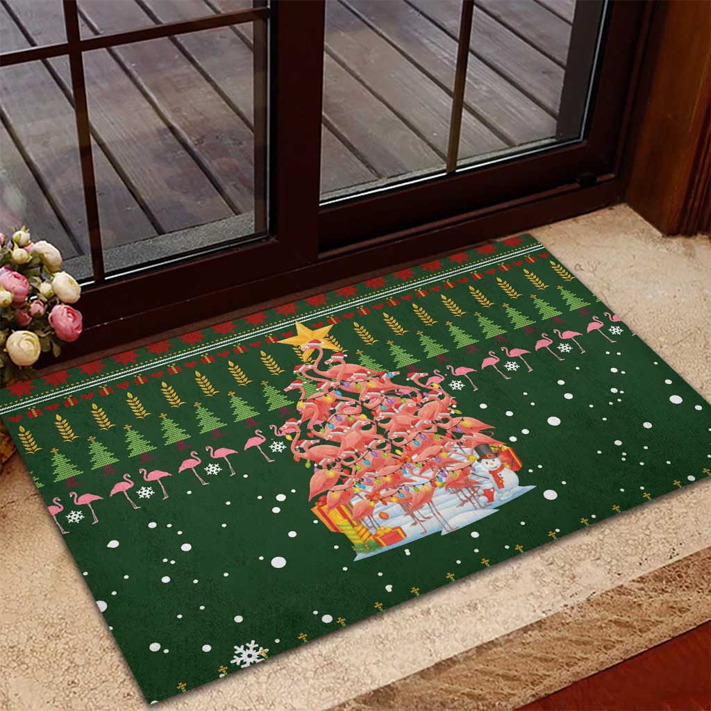Flamingo Christmas Tree Christmas Rubber Doormat Funny Xmas Holiday Patterns - Wonder Print Shop