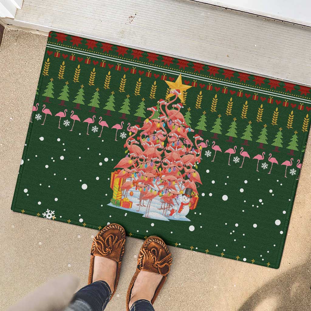 Flamingo Christmas Tree Christmas Rubber Doormat Funny Xmas Holiday Patterns - Wonder Print Shop