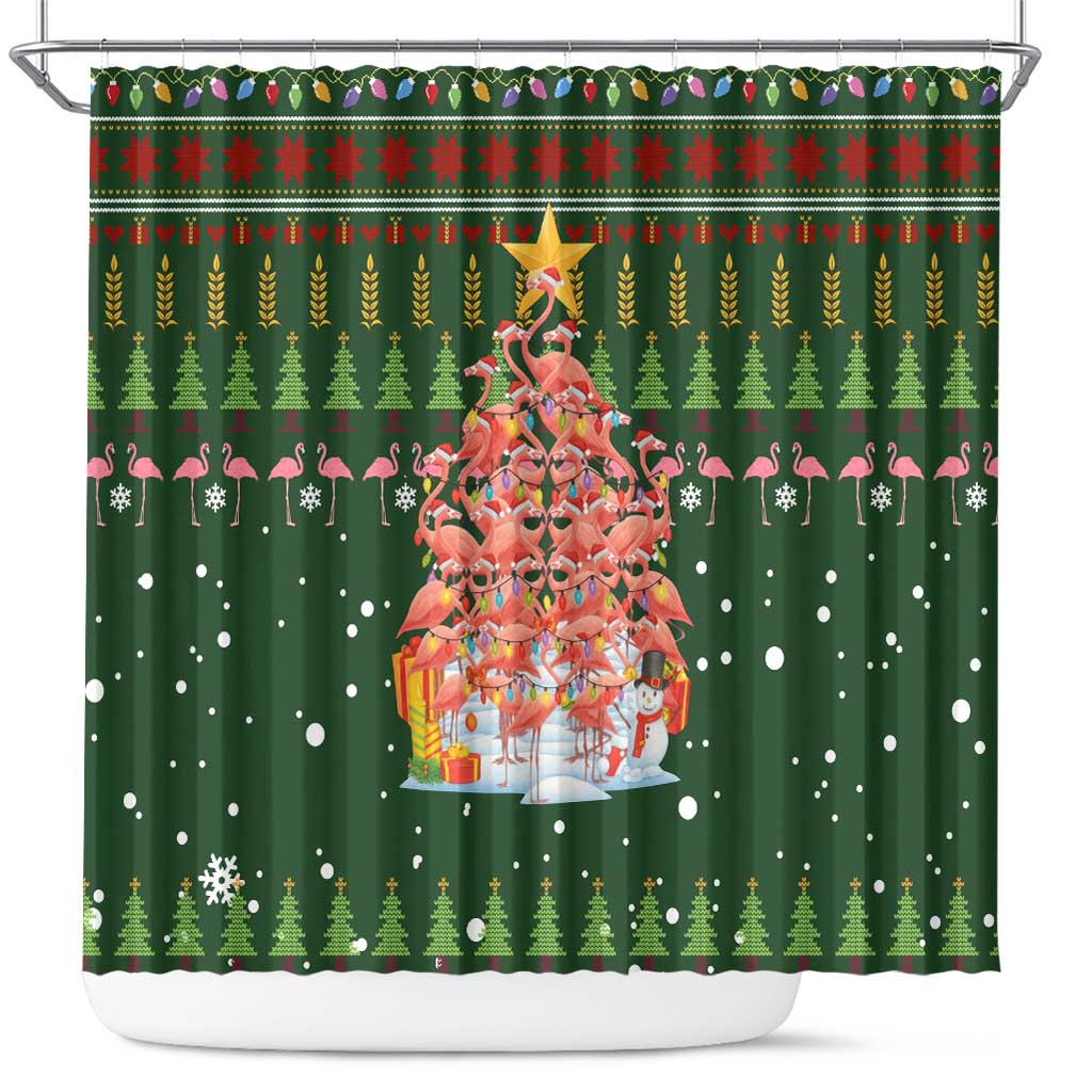 Flamingo Christmas Tree Christmas Shower Curtain Funny Xmas Holiday Patterns - Wonder Print Shop