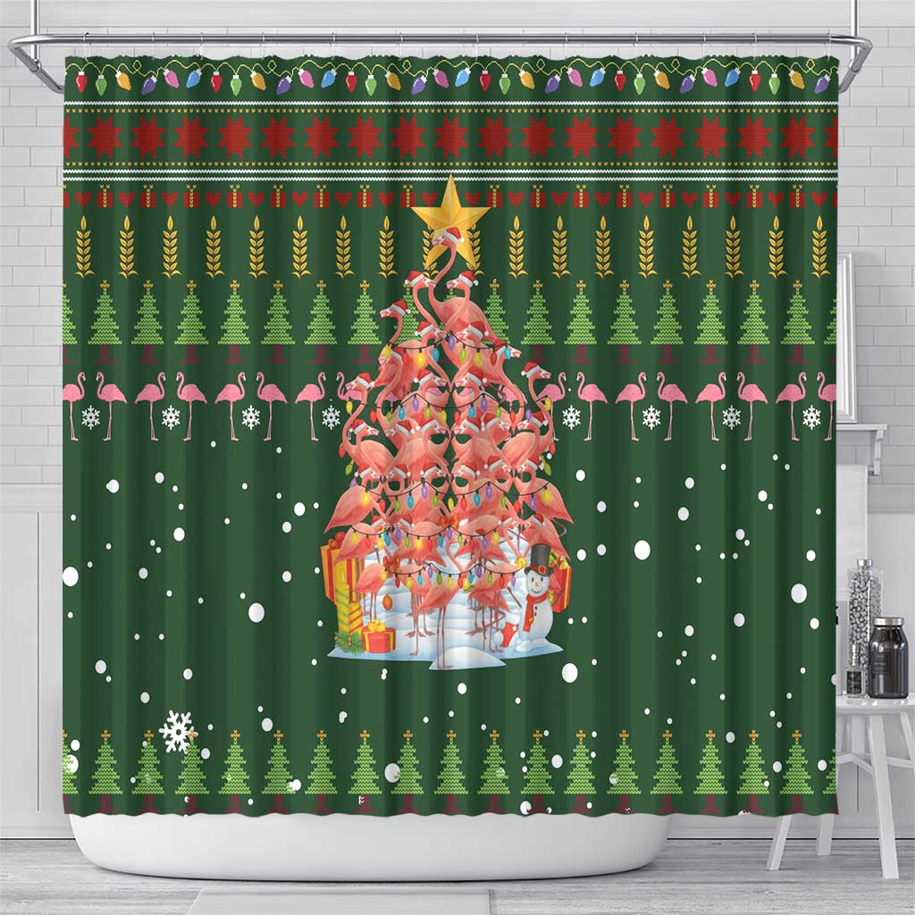 Flamingo Christmas Tree Christmas Shower Curtain Funny Xmas Holiday Patterns - Wonder Print Shop