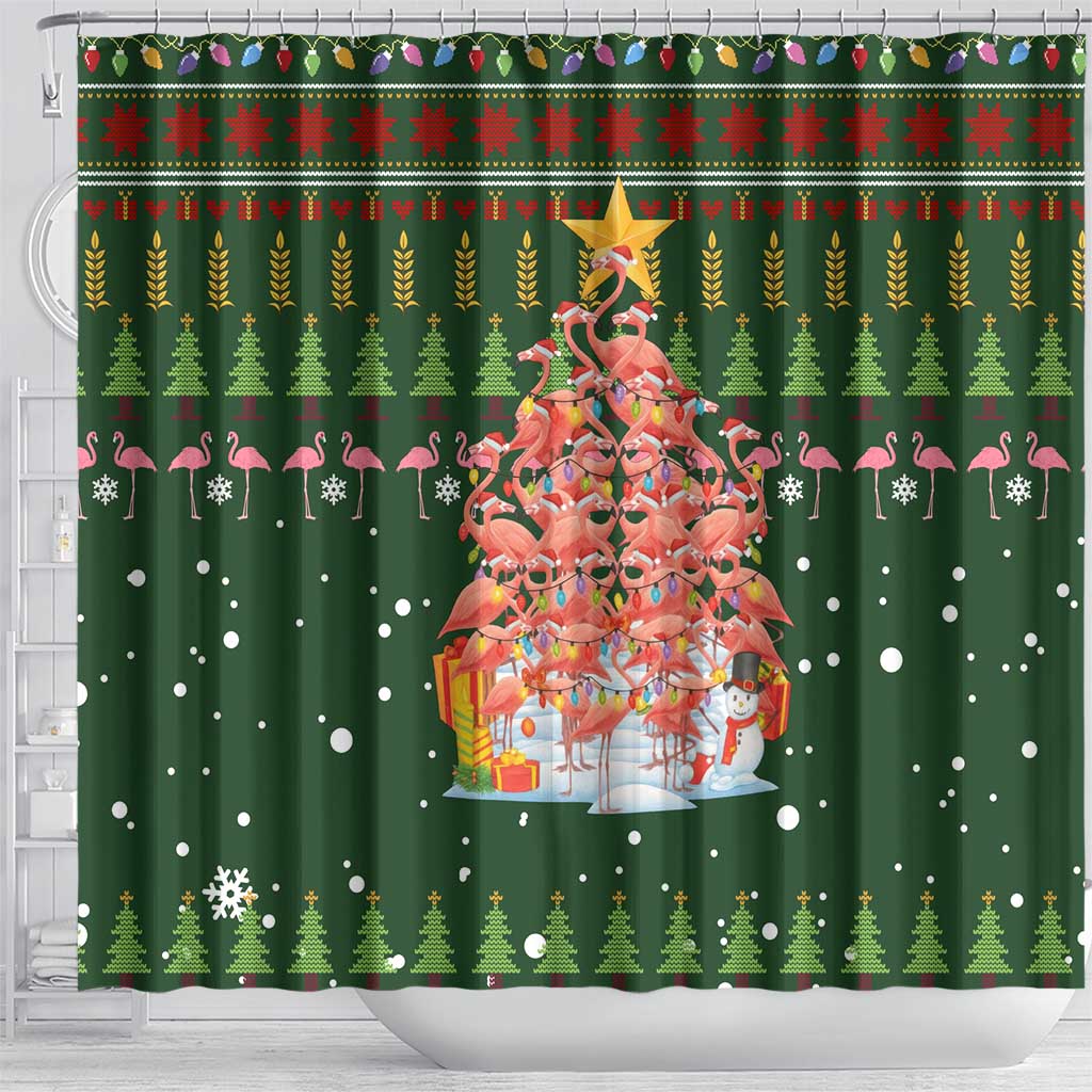 Flamingo Christmas Tree Christmas Shower Curtain Funny Xmas Holiday Patterns - Wonder Print Shop