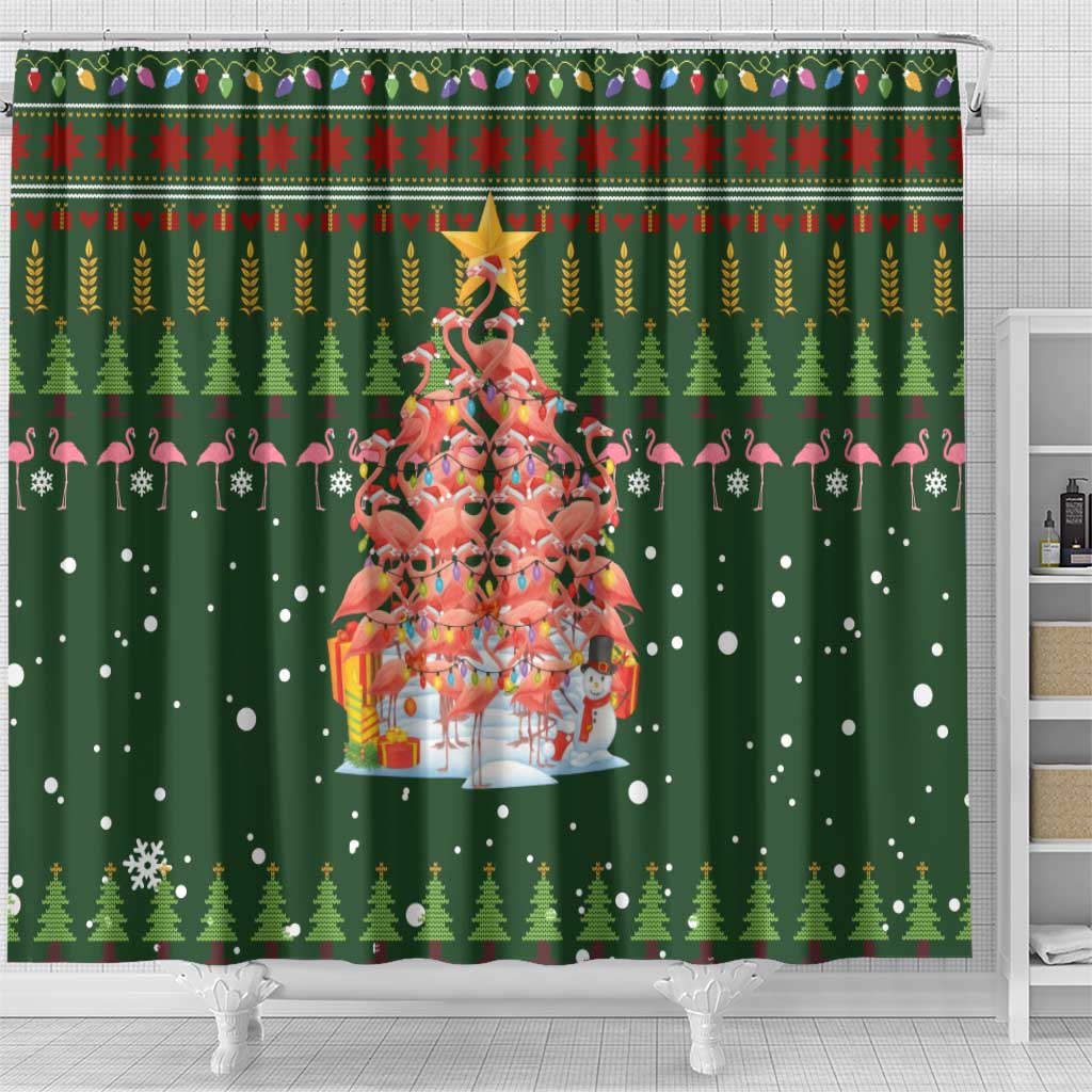 Flamingo Christmas Tree Christmas Shower Curtain Funny Xmas Holiday Patterns - Wonder Print Shop