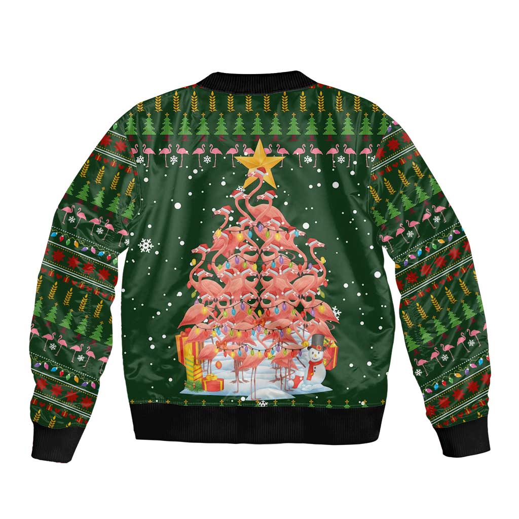 Flamingo Christmas Tree Christmas Sleeve Zip Bomber Jacket Funny Xmas Holiday Patterns - Wonder Print Shop