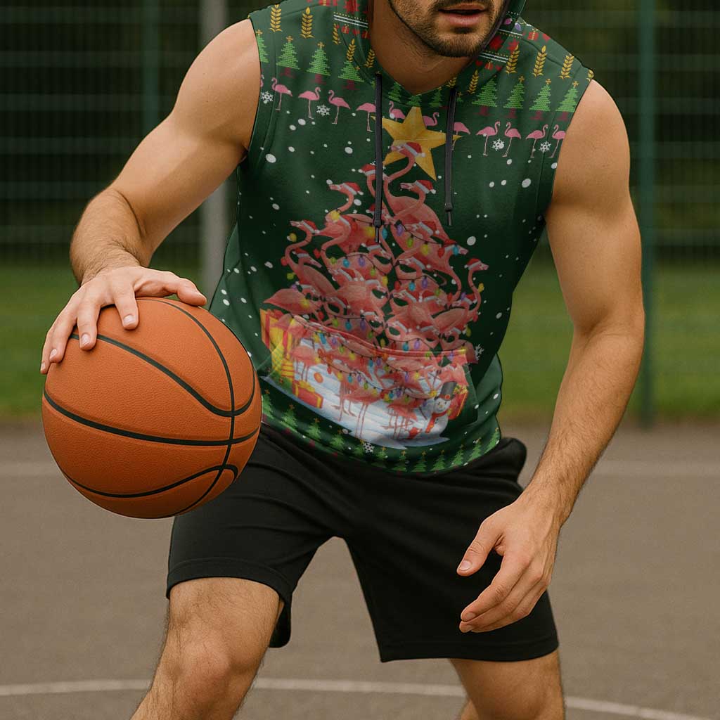 Flamingo Christmas Tree Christmas Sleeveless Hoodie Funny Xmas Holiday Patterns - Wonder Print Shop