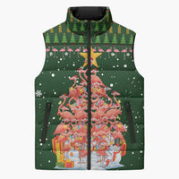Flamingo Christmas Tree Christmas Sleeveless Puffer Jacket Funny Xmas Holiday Patterns - Wonder Print Shop