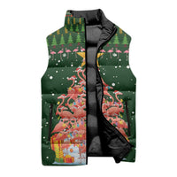 Flamingo Christmas Tree Christmas Sleeveless Puffer Jacket Funny Xmas Holiday Patterns - Wonder Print Shop