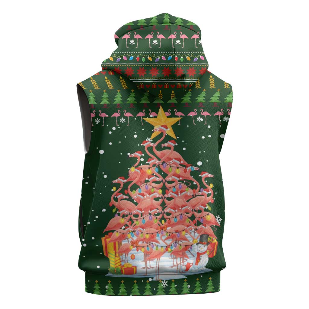 Flamingo Christmas Tree Christmas Sleeveless Zip Hoodie Funny Xmas Holiday Patterns - Wonder Print Shop