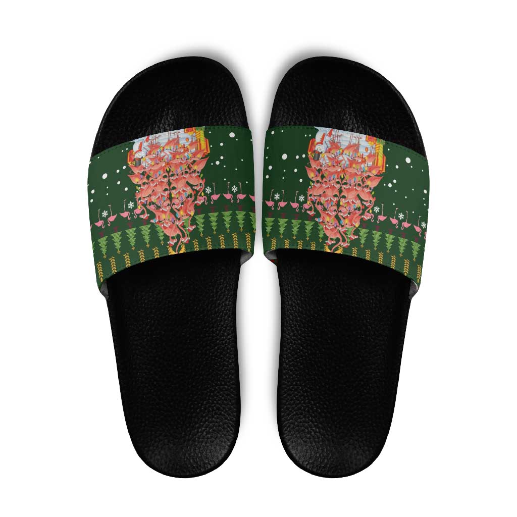 Flamingo Christmas Tree Christmas Slide Sandals Funny Xmas Holiday Patterns - Wonder Print Shop