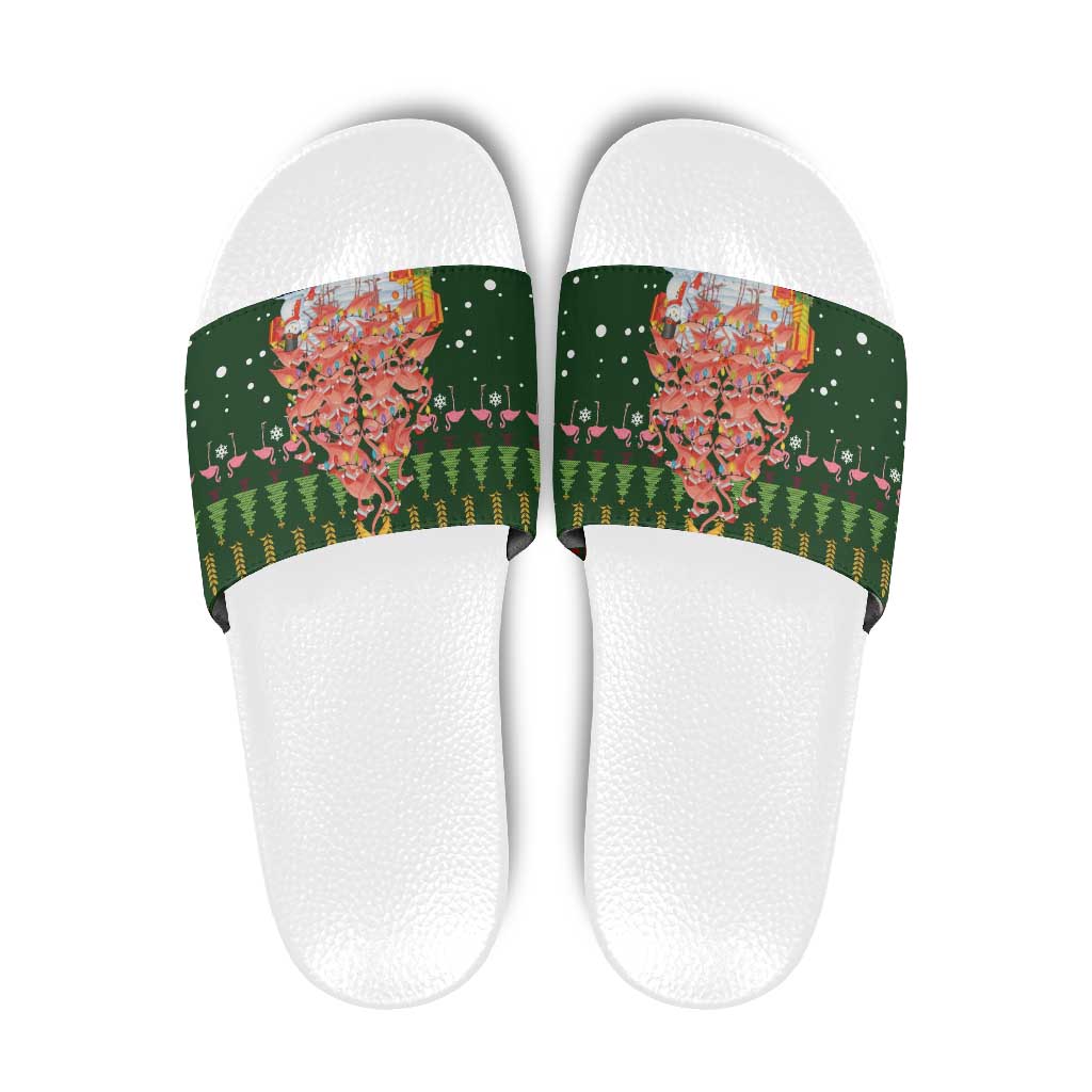 Flamingo Christmas Tree Christmas Slide Sandals Funny Xmas Holiday Patterns - Wonder Print Shop