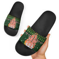 Flamingo Christmas Tree Christmas Slide Sandals Funny Xmas Holiday Patterns - Wonder Print Shop