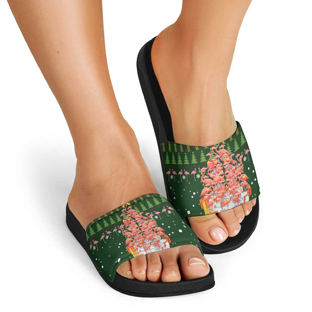 Flamingo Christmas Tree Christmas Slide Sandals Funny Xmas Holiday Patterns - Wonder Print Shop