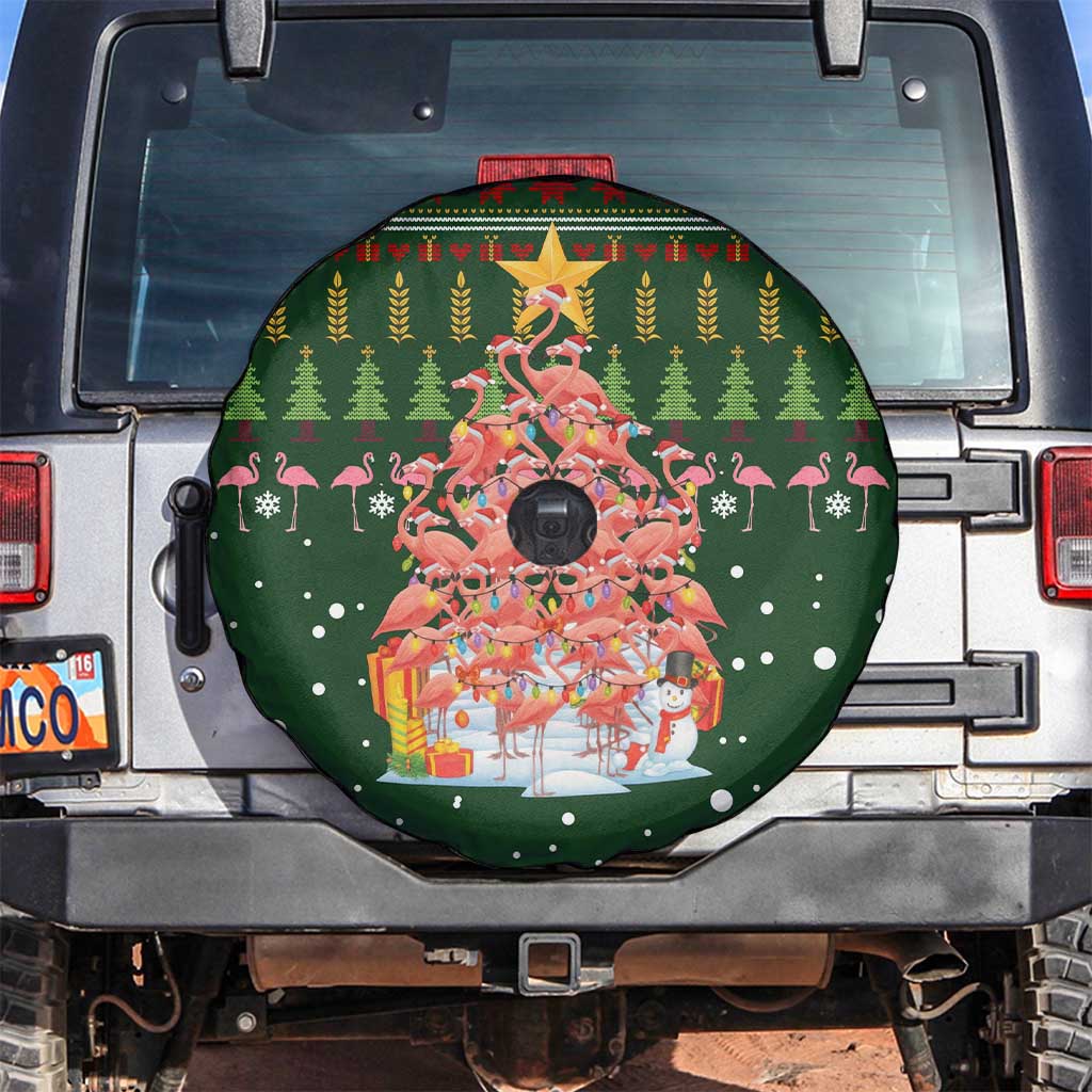 Flamingo Christmas Tree Christmas Spare Tire Cover Funny Xmas Holiday Patterns - Wonder Print Shop