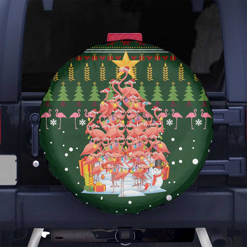 Flamingo Christmas Tree Christmas Spare Tire Cover Funny Xmas Holiday Patterns - Wonder Print Shop