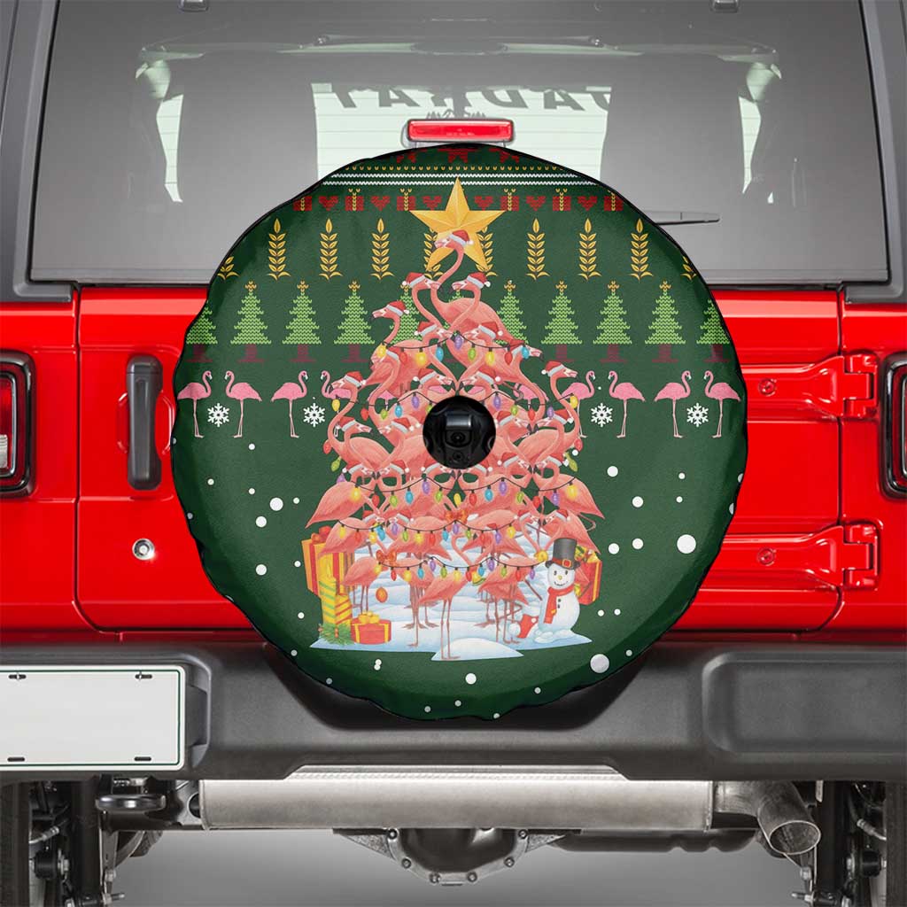 Flamingo Christmas Tree Christmas Spare Tire Cover Funny Xmas Holiday Patterns - Wonder Print Shop