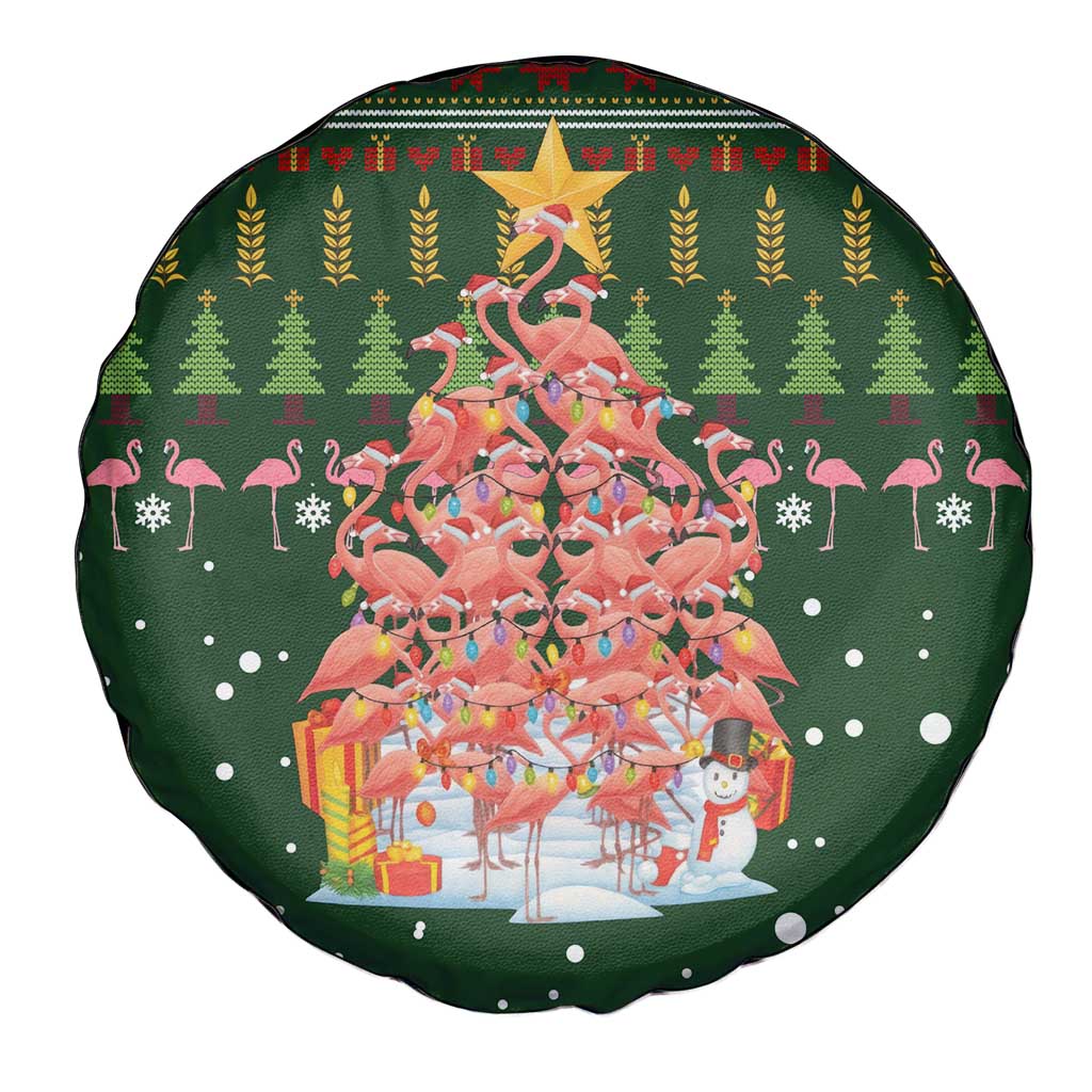Flamingo Christmas Tree Christmas Spare Tire Cover Funny Xmas Holiday Patterns - Wonder Print Shop